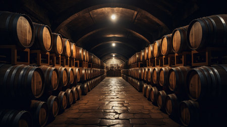 Wine or cognac barrels in the cellar of the winery.の素材