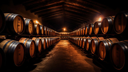 Wine or cognac barrels in the cellar of the winery.の素材