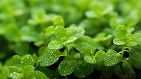 Background of Fresh oregano with water drops on nature.の素材