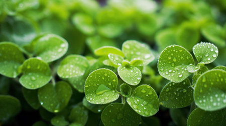 Background of Fresh oregano with water drops on nature.の素材