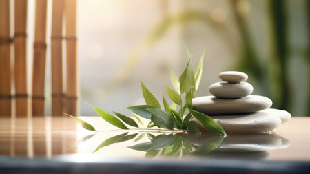 Concept of spa, Bamboo and stones in a wellness spa.の素材