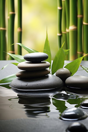 Concept of spa, Bamboo and stones in a wellness spa.の素材