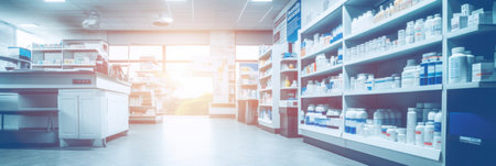 Blurred of a pharmacy store. Pharmacist and medicine concept.の素材