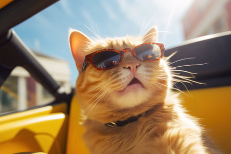 A funny cat in convertible sunny.の素材