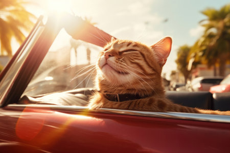 A funny cat in convertible sunny.の素材