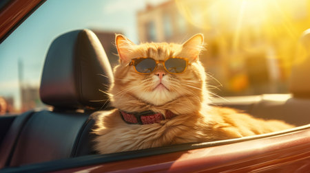 A funny cat in convertible sunny.の素材