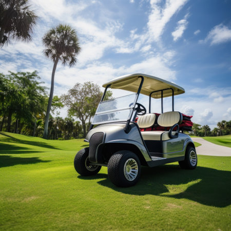 A golf car on the golf course.の素材