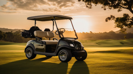 A golf car on the golf course.の素材