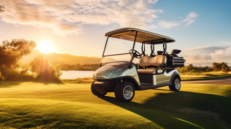 A golf car on the golf course.の素材