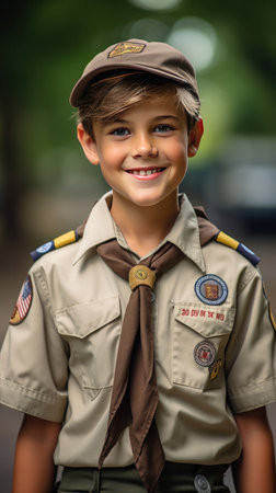 A happy boy scout in uniform.の素材