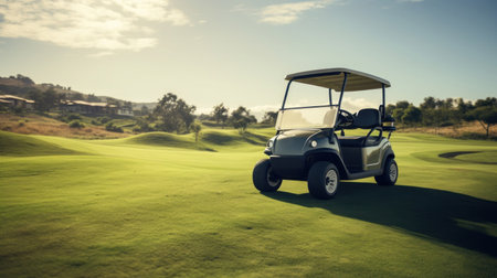 A golf car on the golf course.の素材