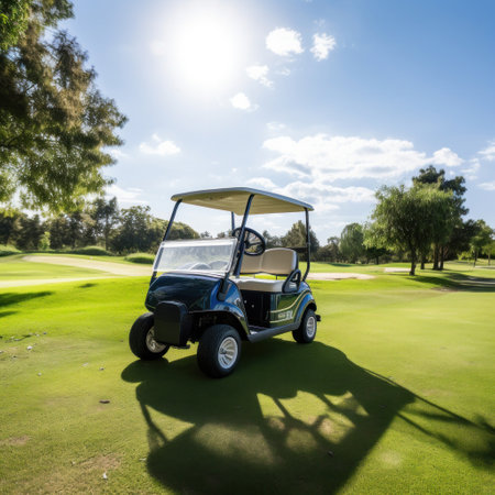 A golf car on the golf course.の素材