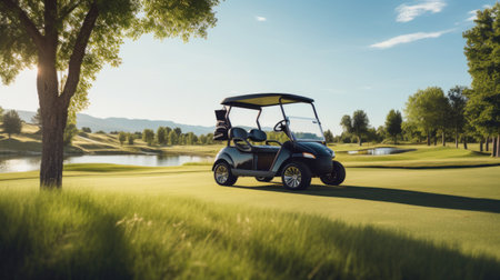 A golf car on the golf course.の素材