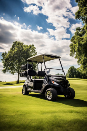 A golf car on the golf course.の素材