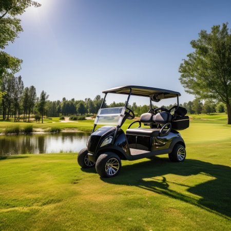 A golf car on the golf course.の素材
