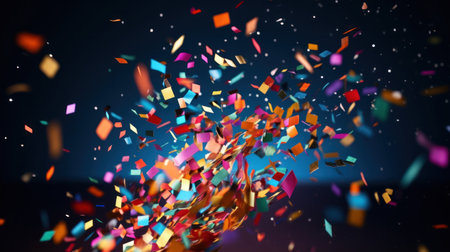 Colored confetti exploding party popper on studio background.の素材