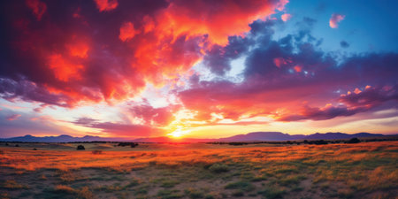 Majestic sunrise or sunset landscape with stunning nature's light and rolling colorful clouds.