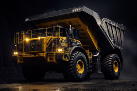 A big yellow mining truck for coal anthracite.の素材