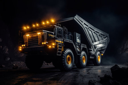 A big yellow mining truck for coal anthracite.の素材