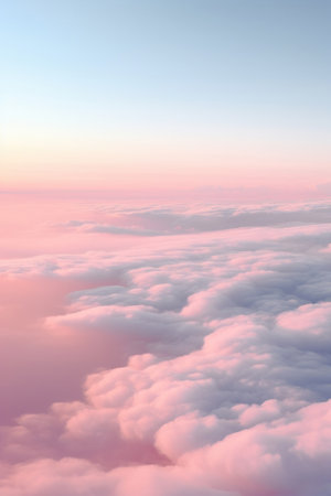Aerial view of Beautiful sunrise sky above clouds or fog with dramatic light at dawn.の素材