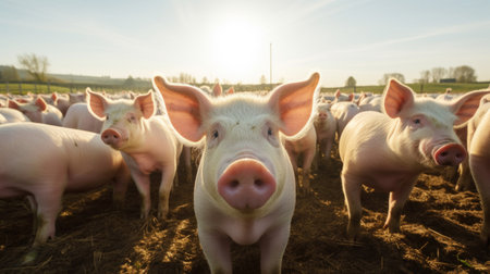 Ecological, Pigs at the domestic farm.の素材