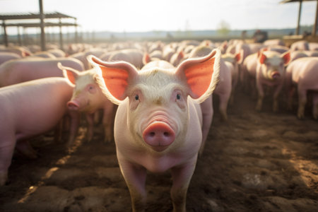 Ecological, Pigs at the domestic farm.の素材