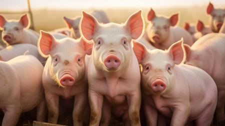 Ecological, Pigs at the domestic farm.の素材