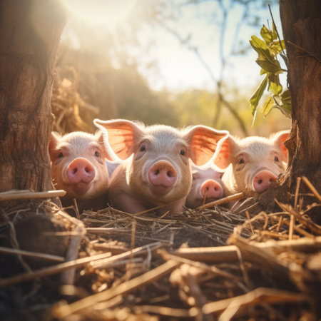 Ecological, Pigs at the domestic farm.の素材