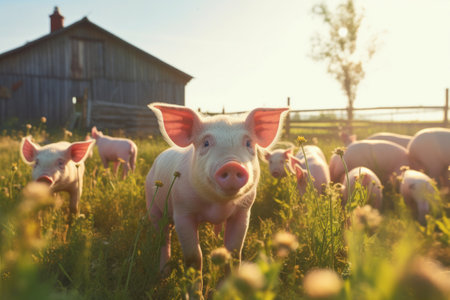 Ecological, Pigs at the domestic farm.の素材