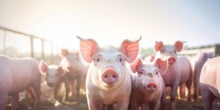 Ecological, Pigs at the domestic farm.の素材