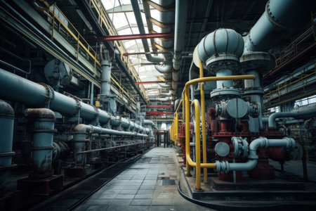 Equipment, Piping as found inside of a modern industrial power plant.の素材