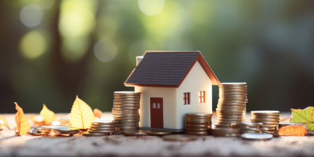 Mini house with stack of coins. Concept of investment.の素材