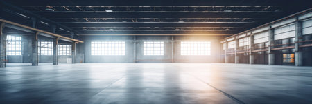 Modern factory, warehouse, shop or store, space on concrete floor for industrial.の素材