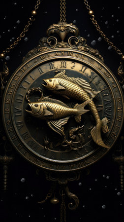 Astrology calendar, Pisces zodiac sign.の素材