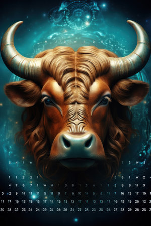 Astrology calendar, Taurus zodiac sign.の素材
