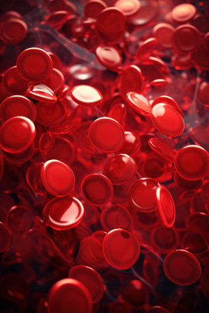 Close up of human red blood cells.の素材