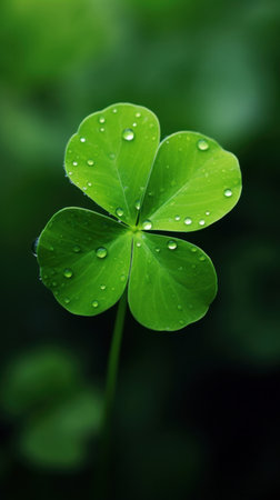 Close up fresh of Green four-leaf clover.の素材