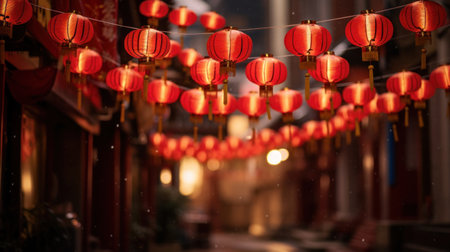 Chinese new year lanterns, Traditional street decorated for Chinese New Year.の素材