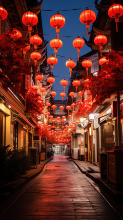 Chinese new year lanterns, Traditional street decorated for Chinese New Year.の素材