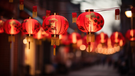 Chinese new year lanterns, Traditional street decorated for Chinese New Year.の素材