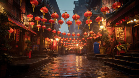 Chinese new year lanterns, Traditional street decorated for Chinese New Year.の素材