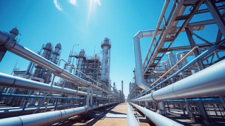 Close up of oil refinery plant pipe line.の素材