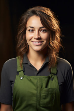 Portrait of a young woman food plant worker smiling at the camera.の素材