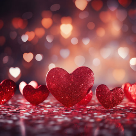 Abstract of Red hearts on bokeh background. Valentine's day concept.の素材