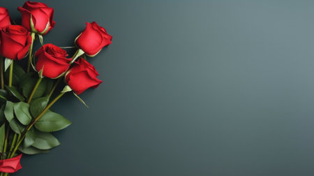 Bouquet of red roses for valentine's day with space for text.の素材