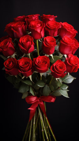 Bouquet of red roses for valentine's day with space for text.の素材