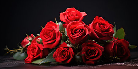 Bouquet of red roses for valentine's day with space for text.の素材
