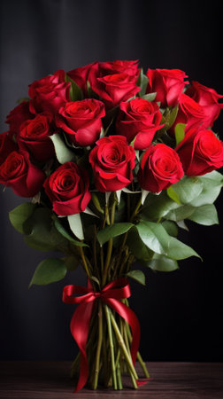 Bouquet of red roses for valentine's day with space for text.の素材