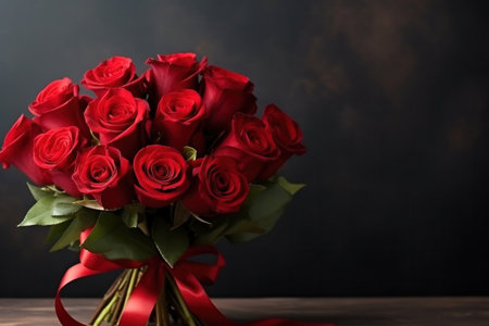 Bouquet of red roses for valentine's day with space for text.の素材