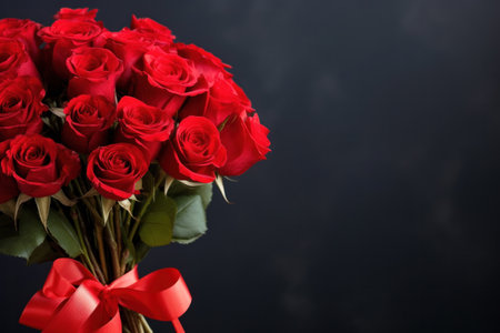 Bouquet of red roses for valentine's day with space for text.の素材